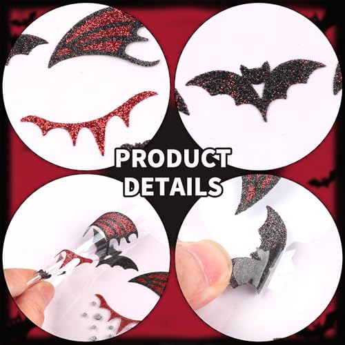 Halloween Glitter Bat Face Gems and Temporary Tattoo Stickers 2Pcs
