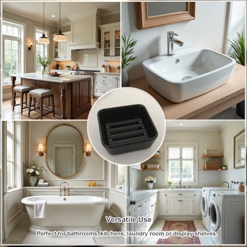 Vonpri Black Ceramic Square Soap Dish Holder for Bathroom & Shower