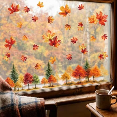 Fall Trees Window Clings - Autumn Leaf Decorations for Home
