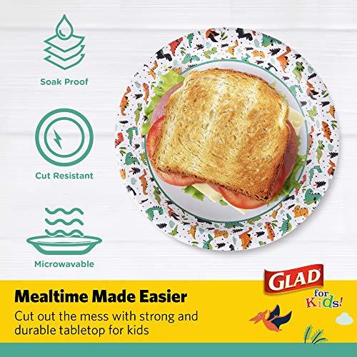 Glad for Kids Dinosaur Disposable Paper Plates, 8.5 Inch, 60 Count