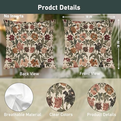 Dark Botanical 01 Vintage Floral Throw Pillow Cover 18x18