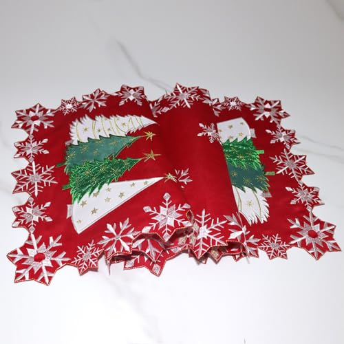 Christmas Tree Table Runner 13x48 Inch Red Embroidered Snowflakes Holiday Decor