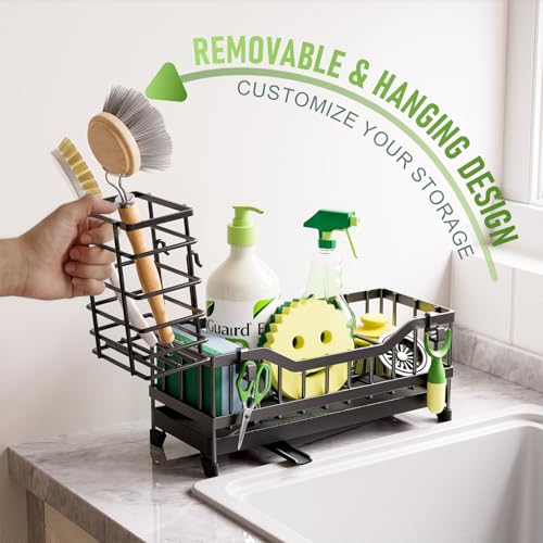 Black Sponge Holder for Kitchen Sink - Rustproof Stainless Steel Caddy
