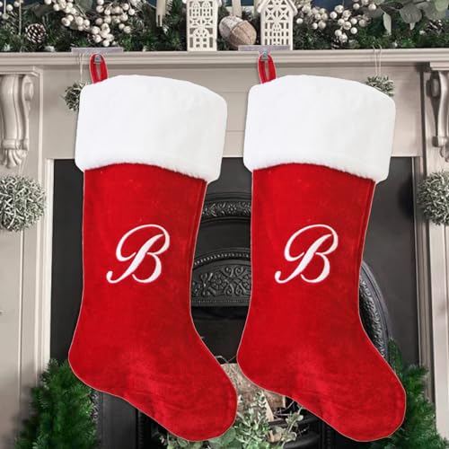 20 Inch Red Letter Christmas Stockings - Plush Holiday Decor - Variation B