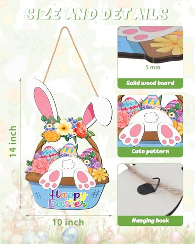 Wooden Easter Wreath - Happy Bunny Basket Door Decoration