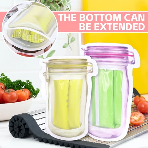 Fireboomoon 30 PCS Reusable Mason Jar Pattern Zipper Bags - Airtight, Leak-Proof Food Storage Pouches for Travel & Camping