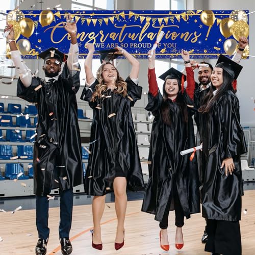 Avezano Blue and Gold Graduation Banner 2026 - 98x20 Inch