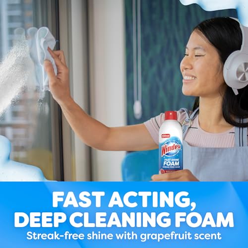 Windex Fast Shine Foam Glass Cleaner 6 Pack - Streak-Free, No-Drip, Multi-Surface Spray