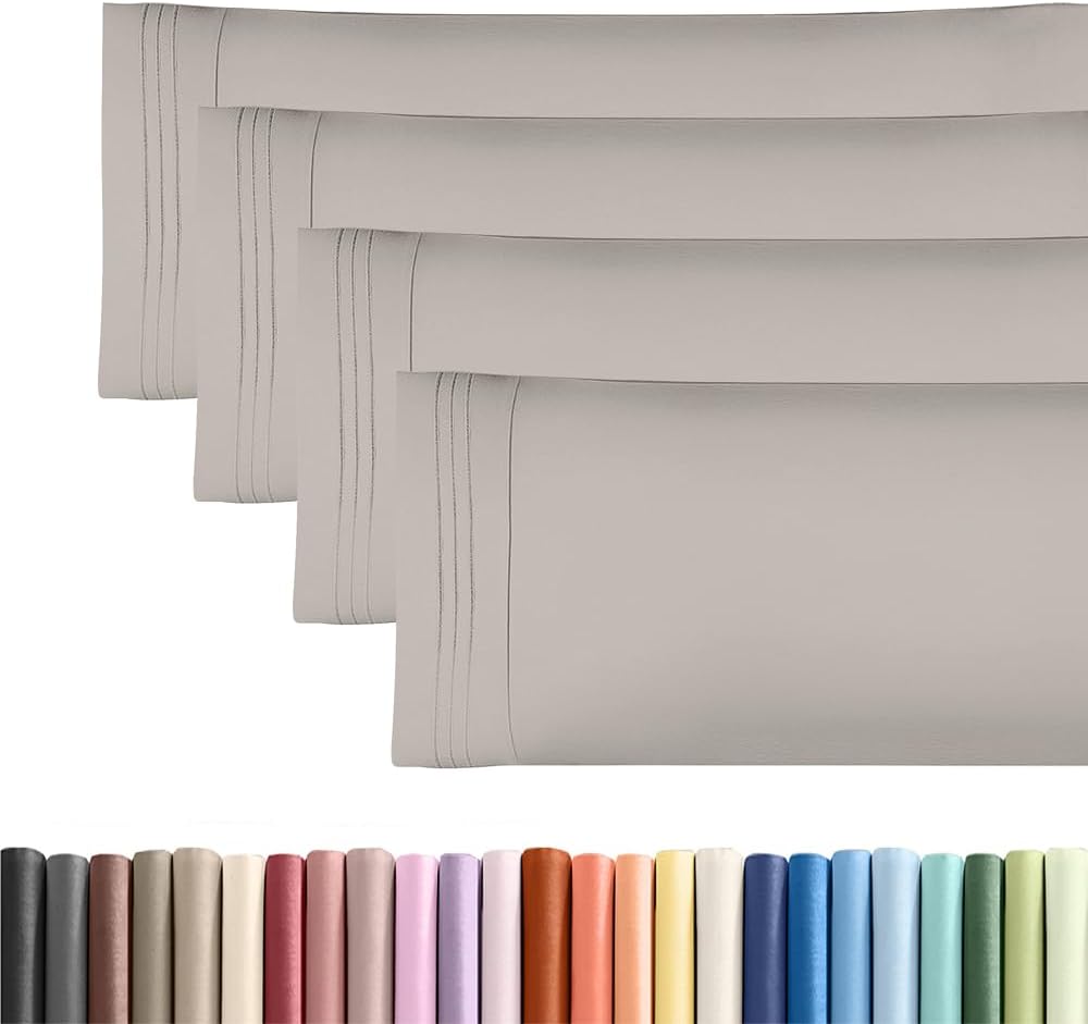 Skiennix Body Pillowcases Set of 4 | Soft, Breathable 20x54 Long Pillow Covers for Side Sleepers - Light Grey