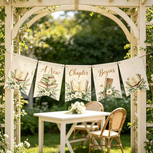 A New Chapter Begins Book Theme Party Banner - Boho Decor for Events