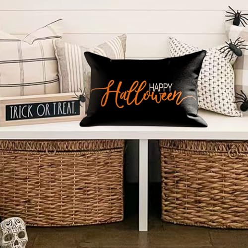 RABUSOFA Halloween Lumbar Pillow Cover, 12x20 Inch Black Decorative Case