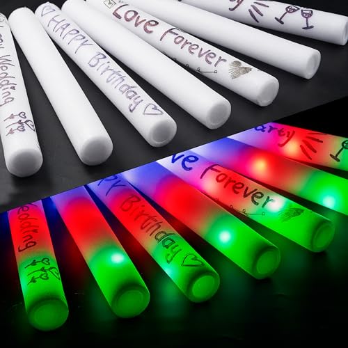 JOYIN 24 PCS LED Light Up Foam Sticks, Glow Sticks Party Favors Bulk with 3 Modes Color Flashing Glow Party Supplies for Halloween, Spooky Celebrations, Wedding, Camping, Birthday, Raves, Carnival