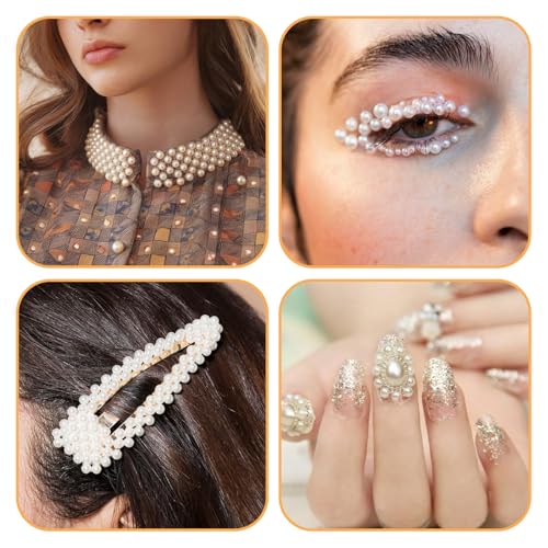 Nail Pearls 12 Grids Flatback White Pearl Charms for Manicure and DIY Crafts