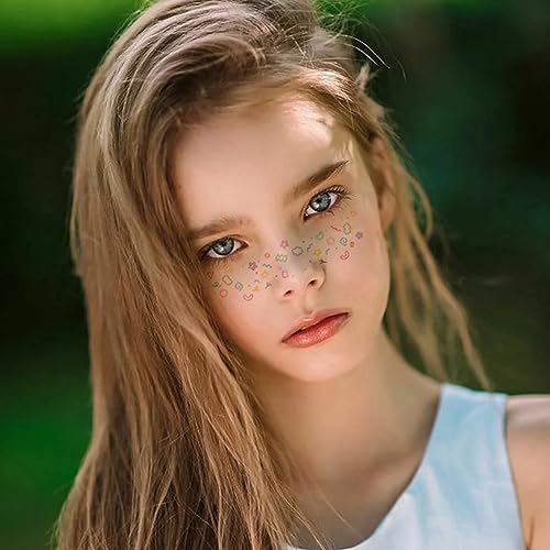 RUSTAMM 14 Sheets Glitter Butterfly Heart Flower Face Temporary Tattoos