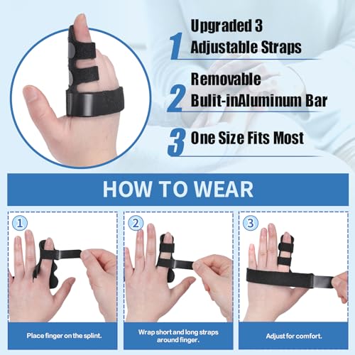 1 PC Trigger Finger Splint, Three Straps Ajustable Finger Brace for Alleviating Finger Locking, Popping, Bending, Tendonitis, Stiffness, Pain Relief, Fits Left and Right Hand (1, Black)