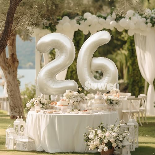 40 Inch Cream White Number 26 Foil Balloon - Giant Birthday Party Decor