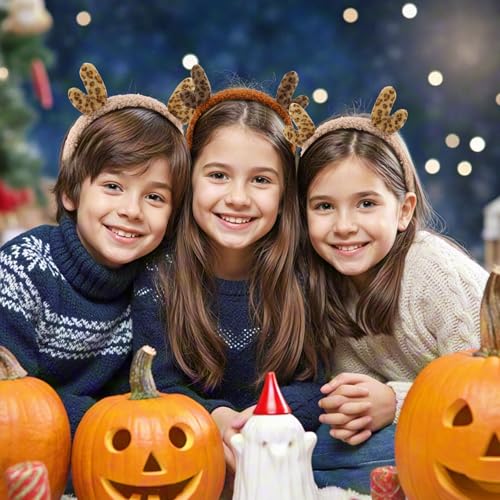 Hapdoo Reindeer Headbands 2-Pack Christmas Fluffy Antler Hair Accessories