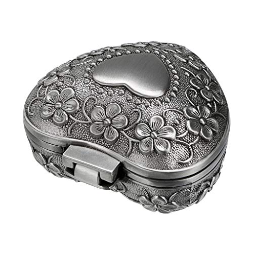 Hipiwe Vintage Heart Shape Jewelry Box - Small Silver Metal Ring Holder