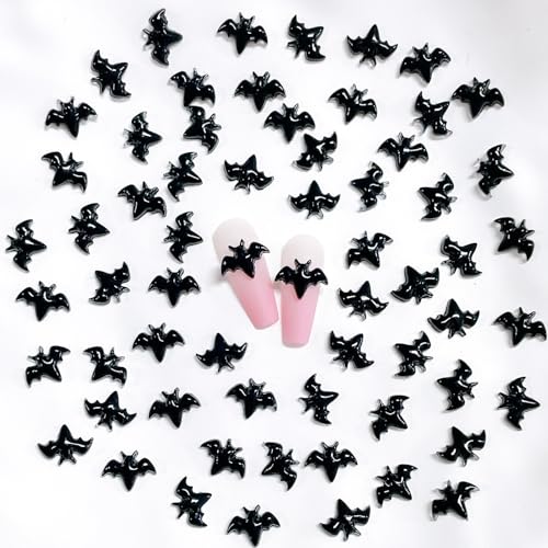 Black Halloween Bat Nail Charms 3D Resin Rhinestones 200pcs