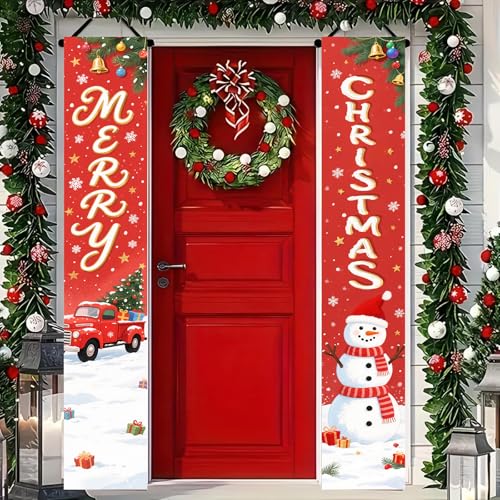 BlissYard Christmas Porch Banners 12x71 Inch Snowman Hanging Decor