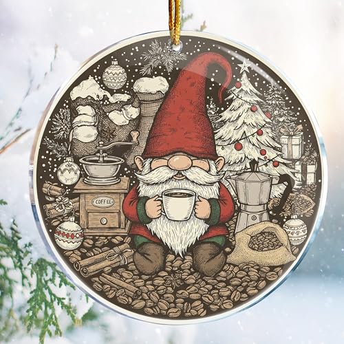Gnome Coffee Christmas Ornament Cute Acrylic Holiday Tree Decor