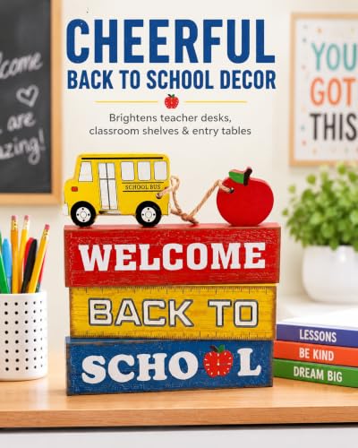 Welcome Back to School Rustic Wooden Block Sign Decor