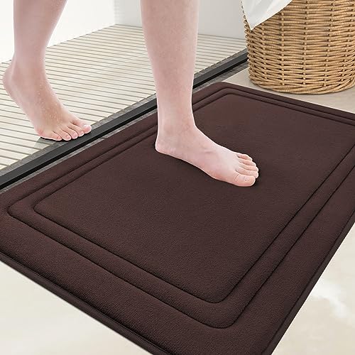Grandaily Memory Foam Bath Mat Rug 30x20 Inches Non-Slip Soft Absorbent Bathroom Rug Brown