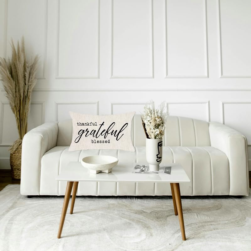 Thankful Grateful Blessed Oblong Throw Pillow Cover 12x20