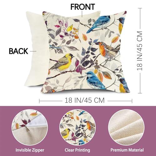 Watercolor Bird Decorative Throw Pillow Covers, 18x18 Set of 2
