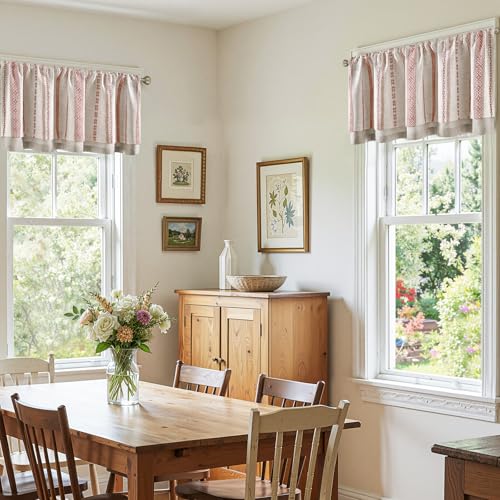 jinchan Liora Linen Valance 18 Inch Modern Boho 1 Panel Terracotta on Linen, 50"W x 18"L