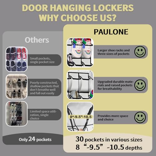 PAULONE White Over the Door Organizer with 30 Large Pockets & Adjustable Hooks
