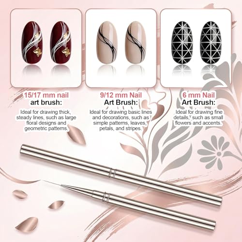 Ziuohaa 5-Piece Nail Art Liner Brush Set with Metal Handles and Caps
