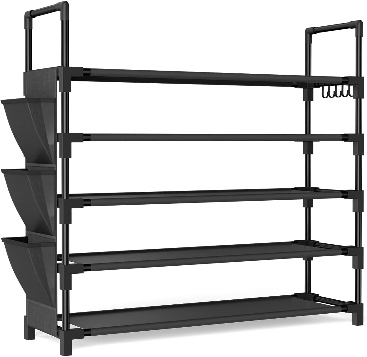 Skiennix 5-Tier Shoe Rack - Space-Saving Organizer for 20-25 Pairs | Stackable Free-Standing Design with Hooks