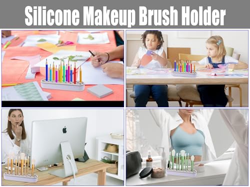 Light Grey Silicone Makeup Brush Holder Organizer - Multifunctional Storage