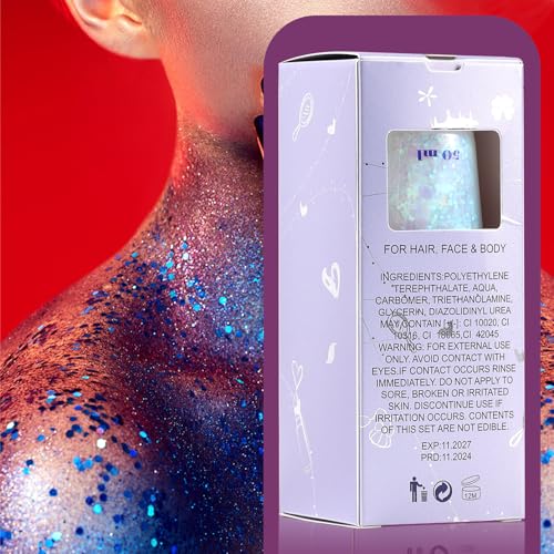 JASSINS 2-Pack Blue & White Body Glitter Gel - Chunky Mermaid Face & Hair Makeup