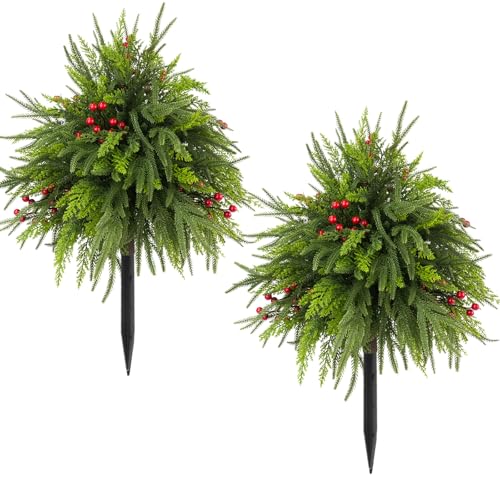 Red Christmas Tree Urn Fillers 24 Inch Outdoor Artificial Greenery with Pine Cones