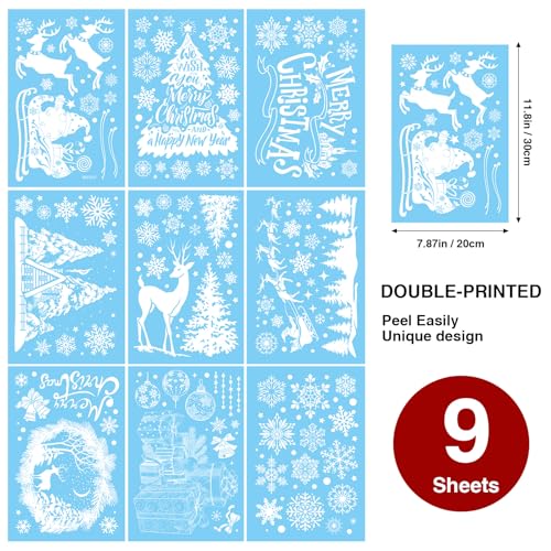 216Pcs Christmas Window Clings - Snowflakes, Trees & Reindeer Stickers