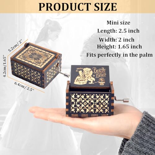 Beauty and the Beast Hand Crank Wooden Music Box - Romantic Gift