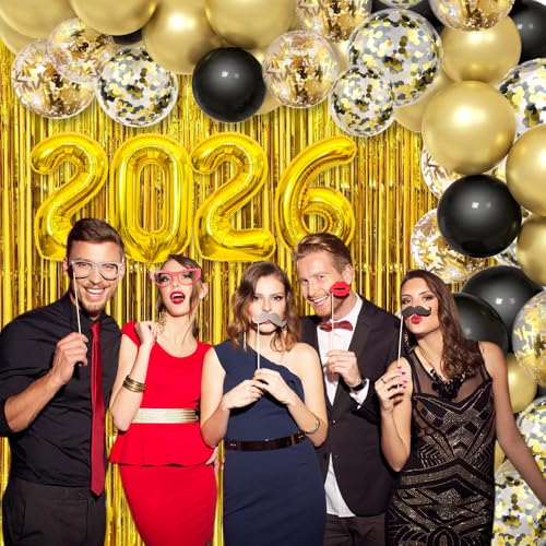 2026 New Year Decorations Kit - 89pcs Black & Gold Party Supplies