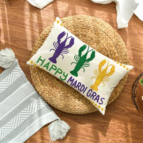 Mardi Gras Crawfish Throw Pillow Cover - 12x20 Inch Polyester Cushion