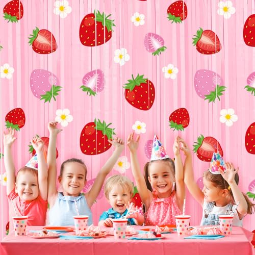 Strawberry Foil Fringe Curtains - 2 Pack Tinsel Backdrop for Party Decor