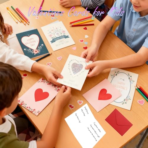 IIEFFJL 8-Pack Valentine's Day Greeting Cards with Red Envelopes for Kids and Adults