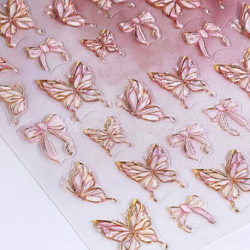 KAHSOSE 5D Flower & Butterfly Nail Stickers - 2 Sheets Embossed Decals