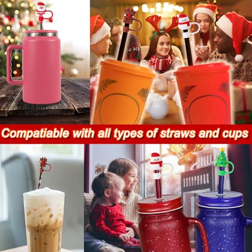 Christmas Silicone Straw Covers for Stanley 30/40 Oz Cups - 4 Pcs