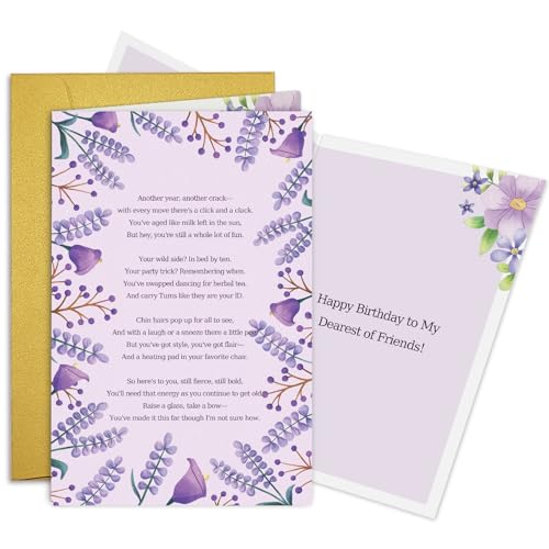 Funny Lavender Birthday Card with Heartfelt Poem for Friends