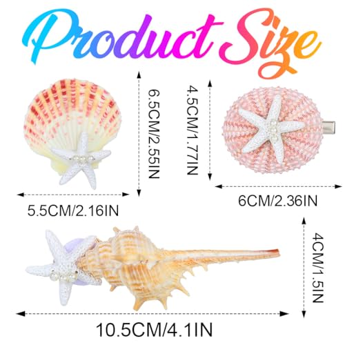 Fashey Starfish and Seashell Hair Clips Metal Mermaid Hair Accessories Pack of 3