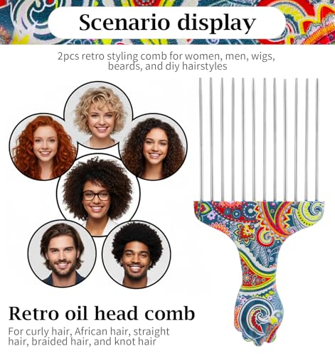 Metal Hair Pick 2-Pack for Black Men - Stainless Steel Afro Comb