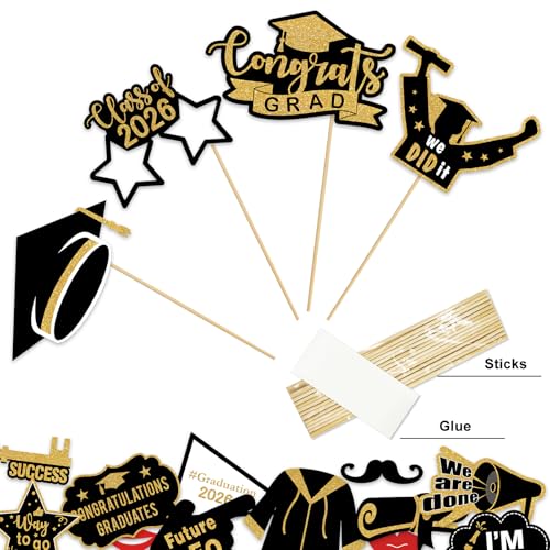 Graduation Photo Booth Props Set - 21 PCS Class of 2026 Decor