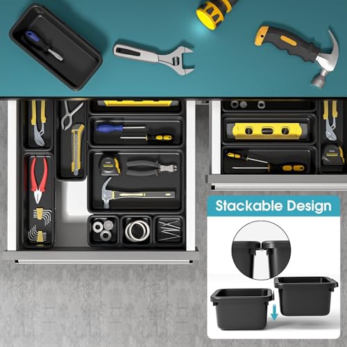 StoreHappily 10 Pack Black Drawer Organizer Set - Multi-Size Plastic Storage Bins for Kitchen, Bathroom, Office & Jewelry