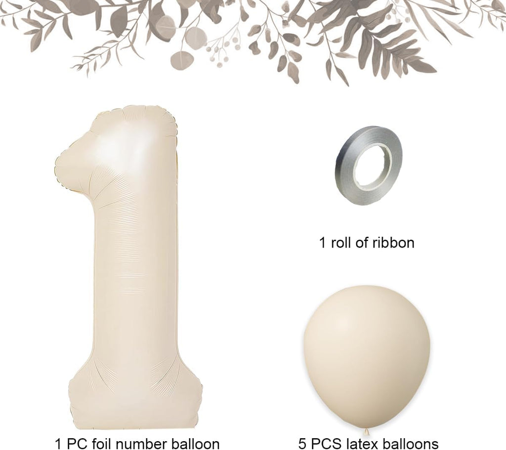 Skiennix 40-Inch Beige Number 1 Foil Balloon - Perfect for 1st Birthday Parties & Baby Showers